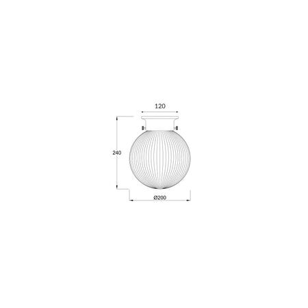 DIY Batten Fitting Smoke Glass Ribbed SPHERE OD200mm w/Chrome