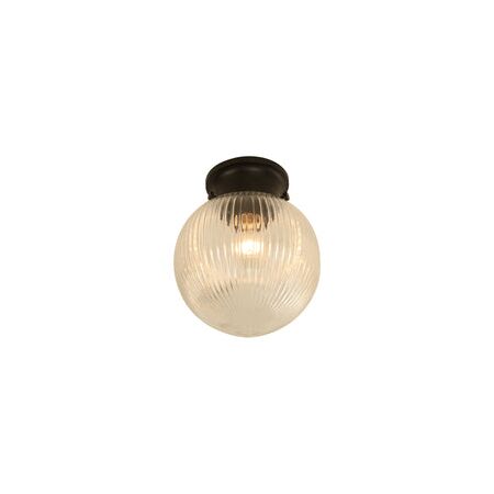 DIY Batten Fitting Smoke Glass Ribbed SPHERE OD200mm w/Blk