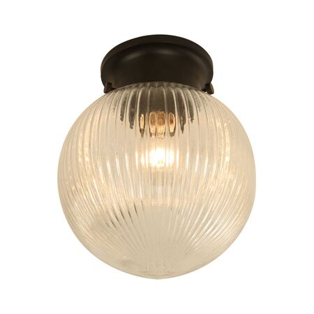 DIY Batten Fitting Smoke Glass Ribbed SPHERE OD200mm w/Chrome