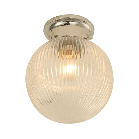 DIY Batten Fitting Smoke Glass Ribbed SPHERE OD200mm w/Chrome
