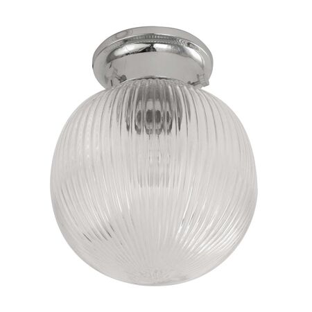 DIY Batten Fitting Smoke Glass Ribbed SPHERE OD200mm w/Chrome