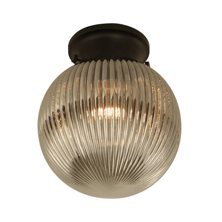 DIY Batten Fitting CLR Glass Ribbed SPHERE OD200mm w/Blk
