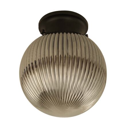 DIY Batten Fitting Smoke Glass Ribbed SPHERE OD200mm w/Chrome