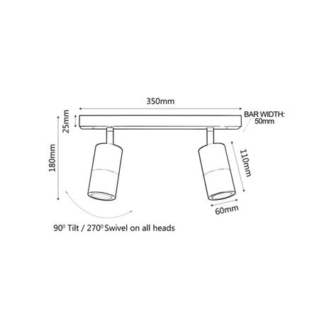 PILLAR ADJ 3 Light GU10 Blk IP44 RECT BAR B/Plate