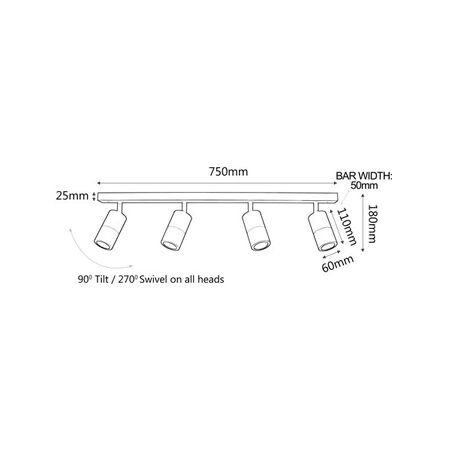 PILLAR ADJ 3 Light GU10 Wh IP44 RECT BAR B/Plate
