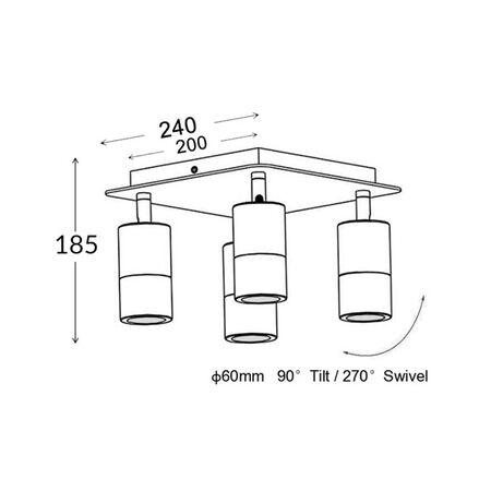 PILLAR D/ADJ GU10 Blk IP44 RECT BAR B/Plate