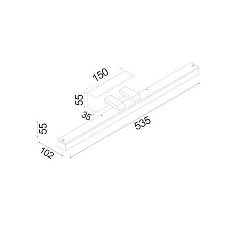 WALL Int S/M 12W RECT Chrome Tri Dim FR Diff L535 mm 1339Lm