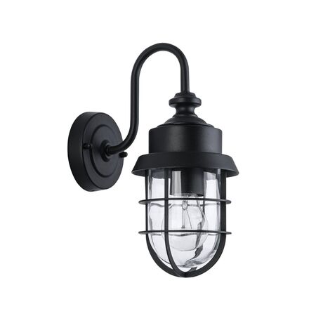 Wall S/M ES Cylinder Matt Blk Alum & Glass IP44 w/cage