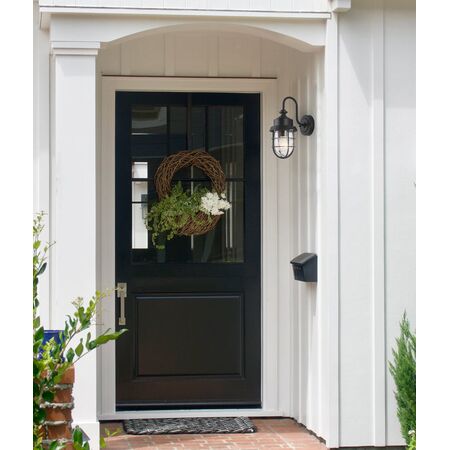 Wall S/M ES Cylinder Matt Blk Alum & Glass IP44 w/cage
