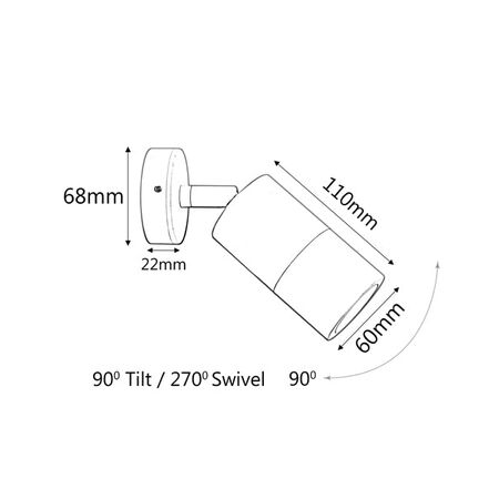 PILLAR Up/Dn 12V MR16 Blk IP65 RND B/Plate