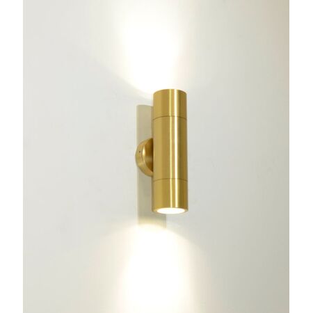 PILLAR Up/Dn GU10 Solid Polished Brass IP65 RND B/Plate
