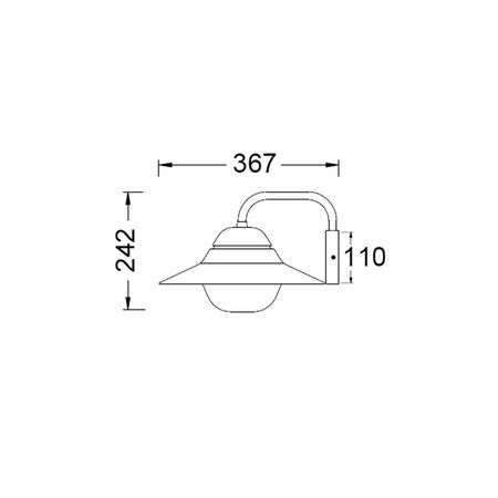 WALL S/M ES Sun Hat Matt Blk IP44 Frosted Glass Diff