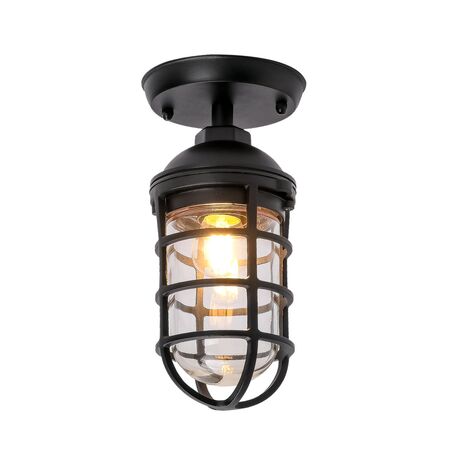 Wall/Ceiling S/M ES Cylinder Matt Blk Alum & Glass IP44 w/cage
