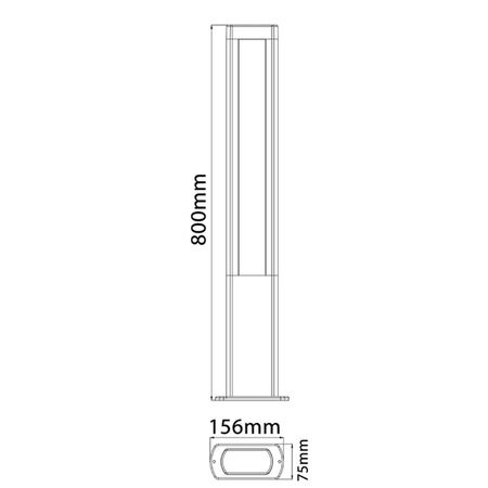 BOLLARD 12.5W RECT Matt Blk 3K IP54 H800mm 2 Diff 756 Lm