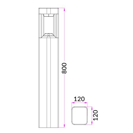 BOLLARD 7W TRNGL Grey 3K IP54 H800mm 120 Lm