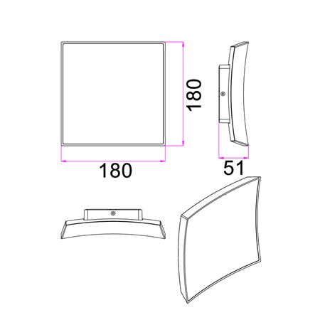 WALL S/M 13W LED TRI 1111Lm IP65 Curved Square Dark Grey