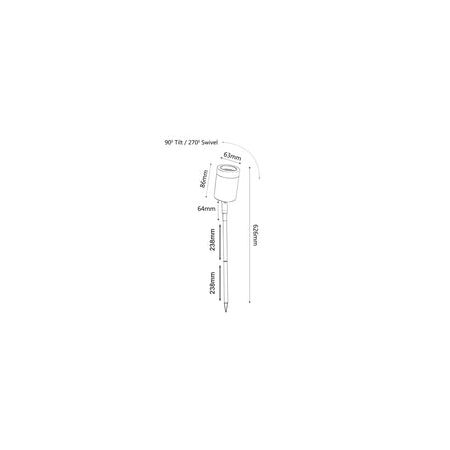 SPIKE S/ADJ 12V MR16 Blk IP65 L626mm Cable encl