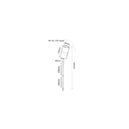 SPIKE S/ADJ 12V MR16 Blk IP65 L650mm Cable encl