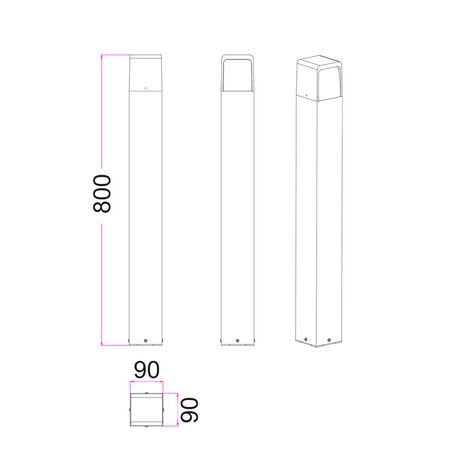 BOLLARD 13W SQ Dark Grey Tri CCT 3/4/6.5K 214/236 /211Lm IP65 H800mm