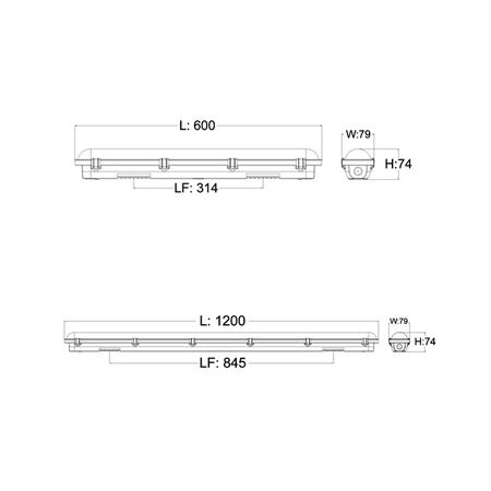 BATTEN LED TRI W/PROOF S/M 9W/18W 660mm IP65 1000Lm/2000Lm