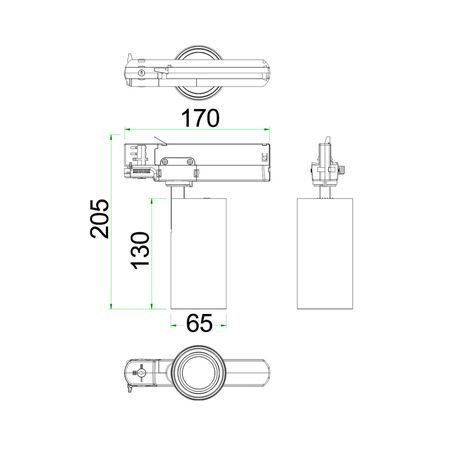 TRACK 4 WIRE 3 Circuit LED HEAD BLK 15W TRI 2.7K-6K 1260Lm