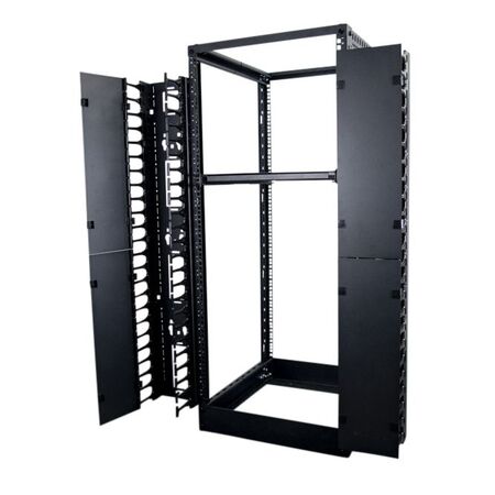 42RU 4 Post Depth Adjustable Open Frame. Inc. 2 x Vertical Cable Management Ducts & 1 x Shelf