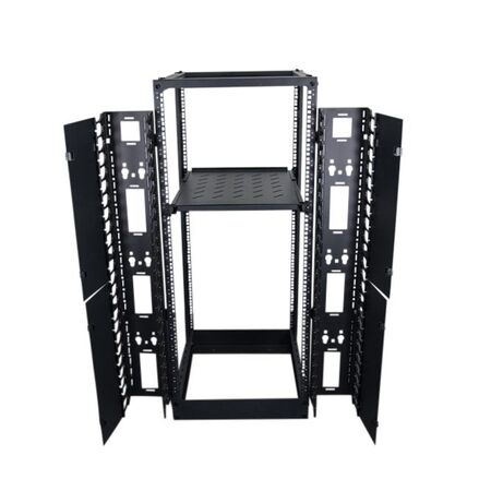 42RU 4 Post Depth Adjustable Open Frame. Inc. 2 x Vertical Cable Management Ducts & 1 x Shelf