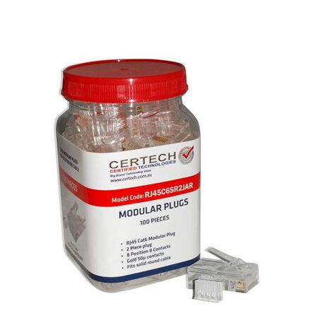 CERTECH Cat6 RJ45 Plug 100pc Jar, Round Solid