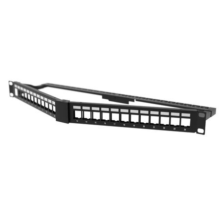 CERTECH 1RU 19" 24 Port Shielded Angled Unloaded Patch Panel, with Rear Support Bar
