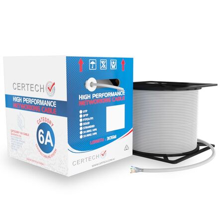 CERTECH 305M Cat6A 10G S/FTP Solid Cable, Grey LSZH Jacket