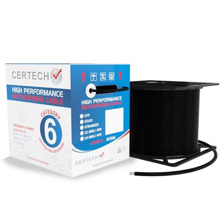 CERTECH 305M Cat6 U/UTP Solid Cable, Black LSZH Jacket