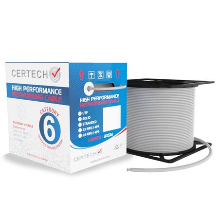 CERTECH 305M Cat6 U/UTP Solid Cable, Grey LSZH Jacket
