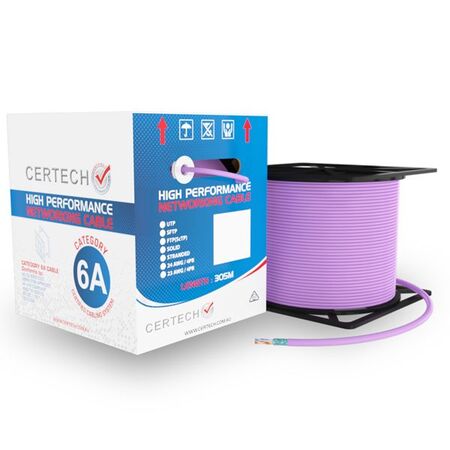 CERTECH 305M Cat6A 10G F/UTP Solid Cable, Purple LSZH Jacket