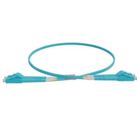 LC-LC OM4 Duplex Fibre Lead, Aqua LSZH Jacket - 1m