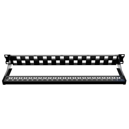 CERTECH 1RU 19" 24 Port Unloaded Staggered Patch Panel, with Rear Support Bar