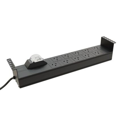 CERTECH Horizontal 2RU PDU, 10 x 10 Amp 3 Pin Outlets w/ Captive 15 Amp Plug