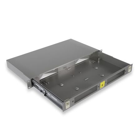 1RU Sliding Fibre Enclosure. Inc: 2 x 24F Splice Trays, Cable Ties, Hook & Loop, Routing Rings, Cable Glands & 48 x Splice Protectors