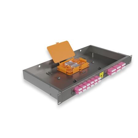 1RU Fixed Fibre Enclosure. Inc: 2 x 24F Splice Trays, Cable Ties, Hook & Loop, Routing Rings, Cable Glands & 48 x Splice Protectors