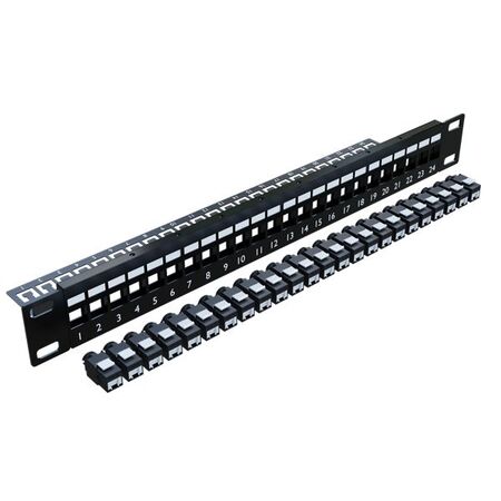 CERTECH 24 Port 19" Cat6A UTP Patch Panel, Complete with 24 x Cat6A Shuttered Keystone Jacks