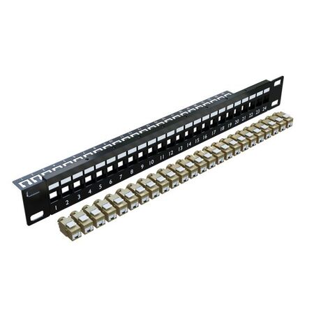 CERTECH 24 Port 19" Cat6A Shielded Patch Panel, Complete with 24 x Cat6A Shuttered Keystone Jacks