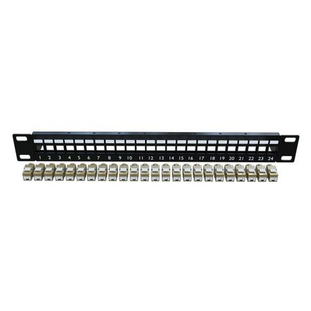 CERTECH 24 Port 19" Cat6A Shielded Patch Panel, Complete with 24 x Cat6A Shuttered Keystone Jacks