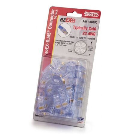 Platinum Tools ezEX44 RJ45 CAT6 Connectors, 50pc Clamshell