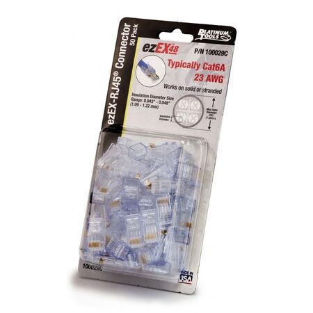 Platinum Tools ezEX48 RJ45 CAT6A Connectors, 50pc Clamshell