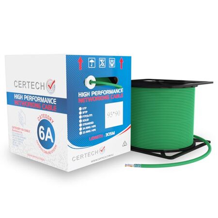 CERTECH 305M Cat6A 10G F/UTP Solid Cable, Green LSZH Jacket