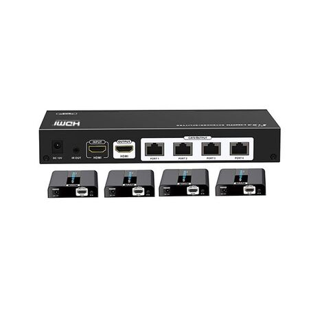 1 x 4 HDMI PoE Extender Splitter over Cat6. 1080p to 60 Metres, 4K@60Hz to 30 Metres