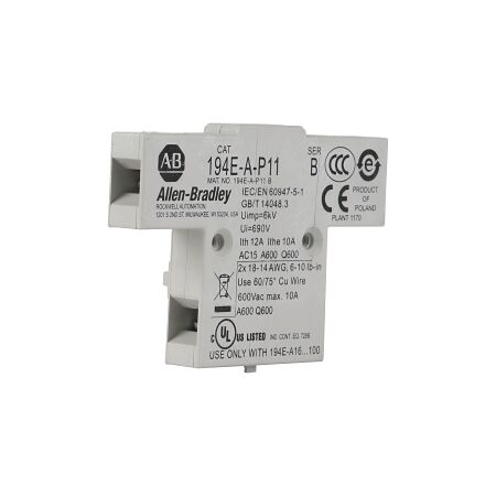 Allen-Bradley 194E Auxiliary Contact 1 N.O + 1 N.C for 194EA Base/DIN Rail mount 16 - 100A