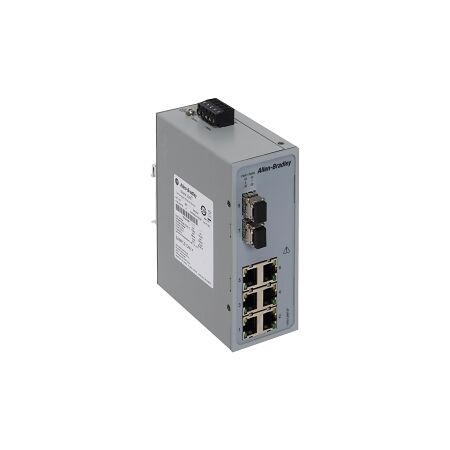 AB Stratix 2000 Unmanaged switch, 6 x 100MB and 2 X 1GB copper ports, 2x 100MB Multimode Fiber SFP