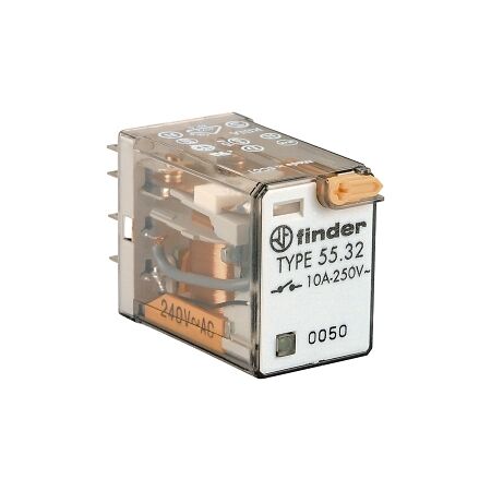 Finder 55 Series Miniature GP Relay 10A 2CO 24V AC Coil with PB plus LED plus Mech Indicator