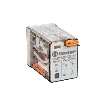 Finder 55 Series Miniature GP Relay 10A 2CO 32V AC Coil with PB plus LED plus Mech Indicator