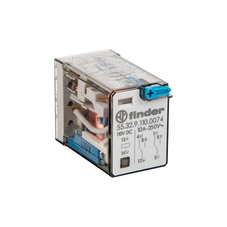 Finder 55 Series Miniature GP Relay 10A 2CO 110V DC Coil with PB plus LED plus Mech Indicator